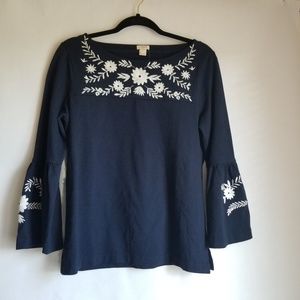 NWT J. Crew Factory Knit Embroidered Blue Top